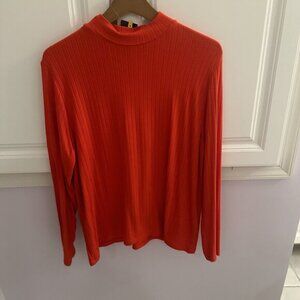 Esmara Womens Red Ribbed Mock Neck Long‎ Sleeve Top Buttons XL 16 18